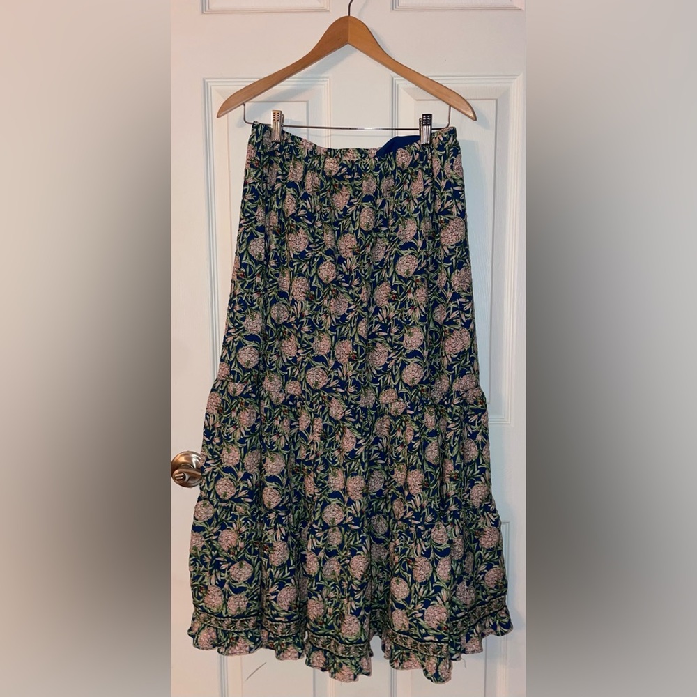 Max Studio Navy Maxi Skirt with Pink Floral Print